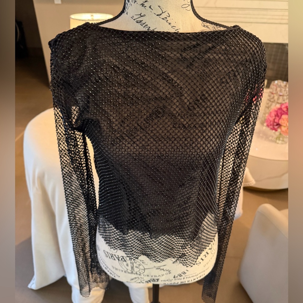 🆕 Forever 21 Luxe XX1 ~ Sparkly Black Mesh Blouse